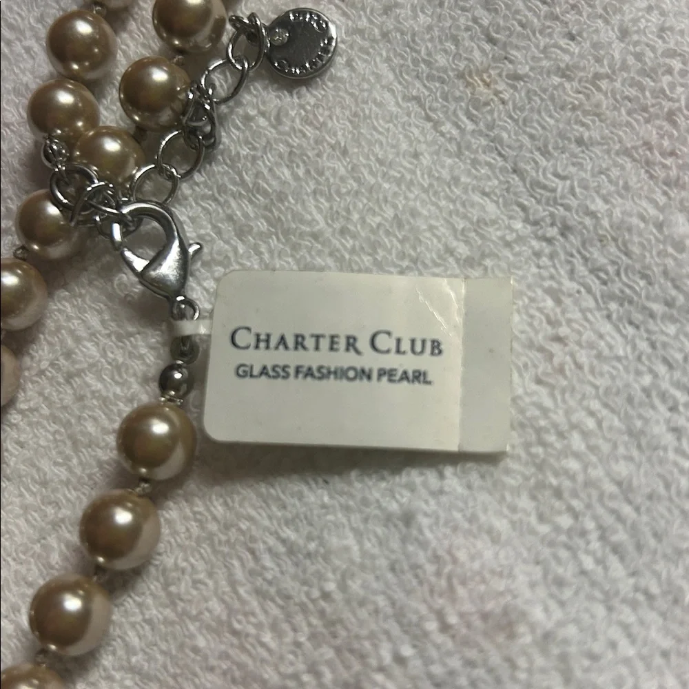 Charter Club Long Glass‎ Cream Pearl Necklace